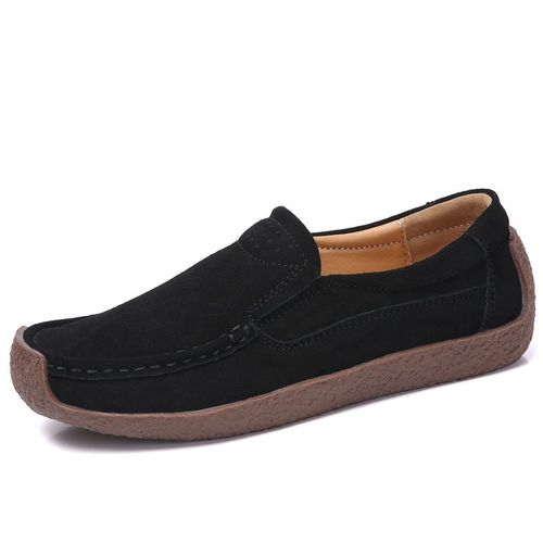 Mocassins En Daim Et Cuir Pour Femme,Chaussures Confortables  Enfiler, Bout Carr,Style Abricot Dcontract,Collection Printemps-Automne