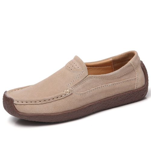 Mocassins En Daim Et Cuir Pour Femme,Chaussures Confortables  Enfiler, Bout Carr,Style Abricot Dcontract,Collection Printemps-Automne