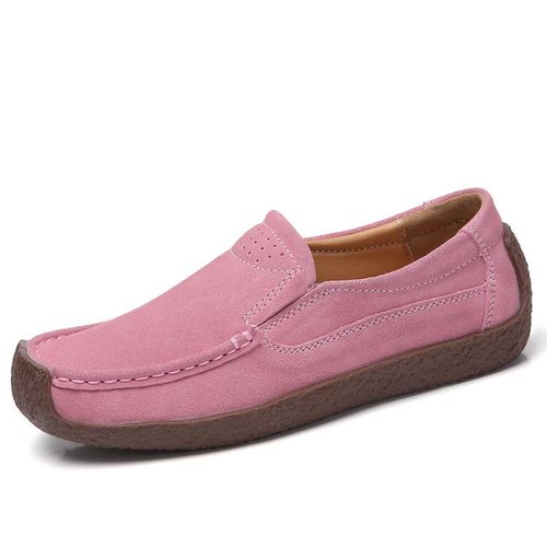 Mocassins En Daim Et Cuir Pour Femme,Chaussures Confortables  Enfiler, Bout Carr,Style Abricot Dcontract,Collection Printemps-Automne