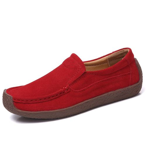Mocassins En Daim Et Cuir Pour Femme,Chaussures Confortables  Enfiler, Bout Carr,Style Abricot Dcontract,Collection Printemps-Automne