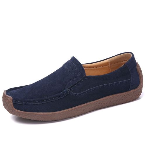 Mocassins En Daim Et Cuir Pour Femme,Chaussures Confortables  Enfiler, Bout Carr,Style Abricot Dcontract,Collection Printemps-Automne