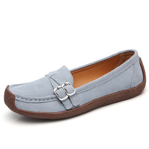 Mocassins En Daim Et Cuir Pour Femme,Chaussures Confortables  Enfiler, Bout Carr,Style Abricot Dcontract,Collection Printemps-Automne