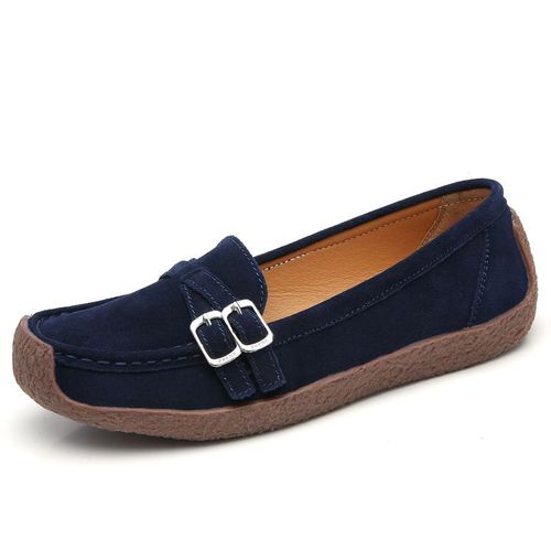 Mocassins En Daim Et Cuir Pour Femme,Chaussures Confortables  Enfiler, Bout Carr,Style Abricot Dcontract,Collection Printemps-Automne - 10