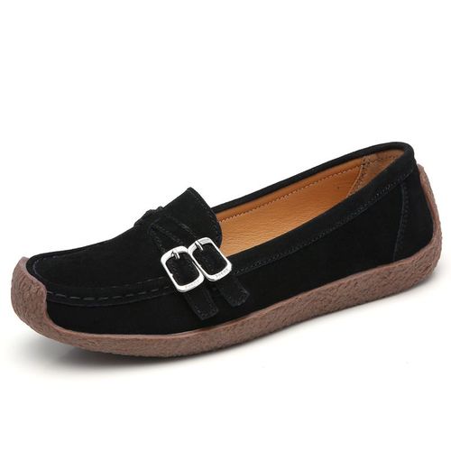 Mocassins En Daim Et Cuir Pour Femme,Chaussures Confortables  Enfiler, Bout Carr,Style Abricot Dcontract,Collection Printemps-Automne
