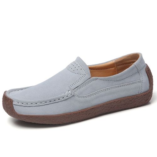 Mocassins En Daim Et Cuir Pour Femme,Chaussures Confortables  Enfiler, Bout Carr,Style Abricot Dcontract,Collection Printemps-Automne