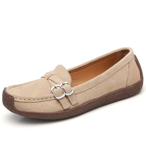 Mocassins En Daim Et Cuir Pour Femme,Chaussures Confortables  Enfiler, Bout Carr,Style Abricot Dcontract,Collection Printemps-Automne
