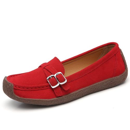 Mocassins En Daim Et Cuir Pour Femme,Chaussures Confortables  Enfiler, Bout Carr,Style Abricot Dcontract,Collection Printemps-Automne