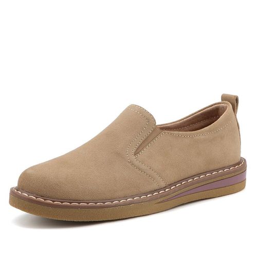 Mocassins En Daim Et Cuir Pour Femme,Chaussures Confortables  Enfiler, Bout Carr,Style Abricot Dcontract,Collection Printemps-Automne