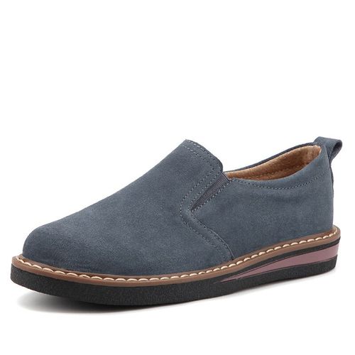 Mocassins En Daim Et Cuir Pour Femme,Chaussures Confortables  Enfiler, Bout Carr,Style Abricot Dcontract,Collection Printemps-Automne