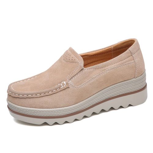 Mocassins En Daim Et Cuir Pour Femmes,Chaussures Plates  Semelle Souple,Avec Pompon,Collection Printemps-Automne