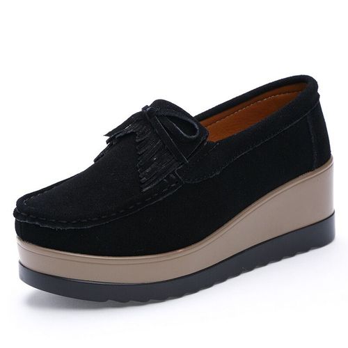 Mocassins En Daim Et Cuir Pour Femmes,Chaussures Plates  Semelle Souple,Avec Pompon,Collection Printemps-Automne