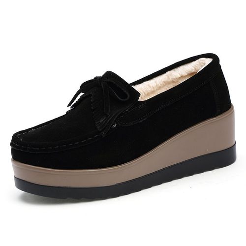 Mocassins En Daim Et Cuir Pour Femmes,Chaussures Plates  Semelle Souple,Avec Pompon,Collection Printemps-Automne