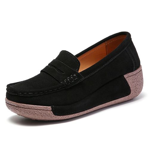 Mocassins En Daim Et Cuir Pour Femmes,Chaussures Plates  Semelle Souple,Avec Pompon,Collection Printemps-Automne