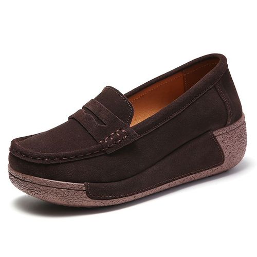 Mocassins En Daim Et Cuir Pour Femmes,Chaussures Plates  Semelle Souple,Avec Pompon,Collection Printemps-Automne
