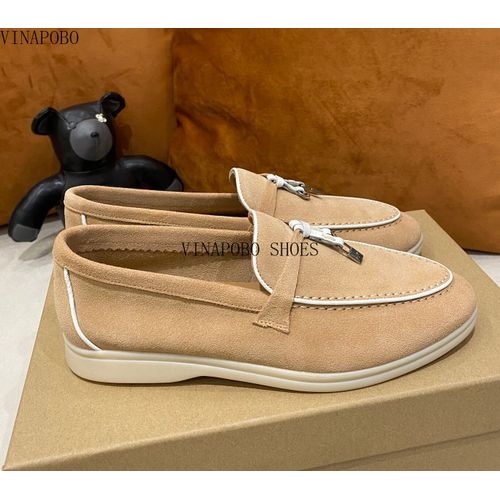 Mocassins En Daim Naturel Pour Femmes,Chaussures Plates  Enfiler,Fermeture En Mtal,Mocassins  Pampilles,Chaussures De Marche Dcontractes,Qualit,t - 37