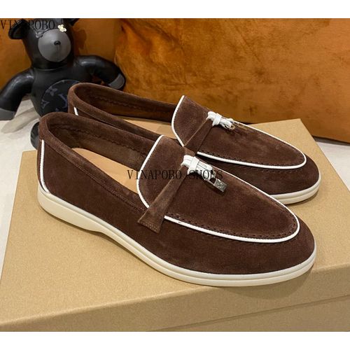 Mocassins En Daim Naturel Pour Femmes,Chaussures Plates  Enfiler,Fermeture En Mtal,Mocassins  Pampilles,Chaussures De Marche Dcontractes,Qualit,t - 35