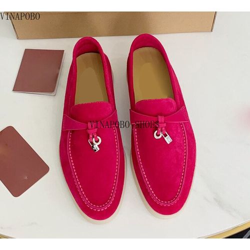 Mocassins En Daim Naturel Pour Femmes,Chaussures Plates  Enfiler,Fermeture En Mtal,Mocassins  Pampilles,Chaussures De Marche Dcontractes,Qualit,t - 37