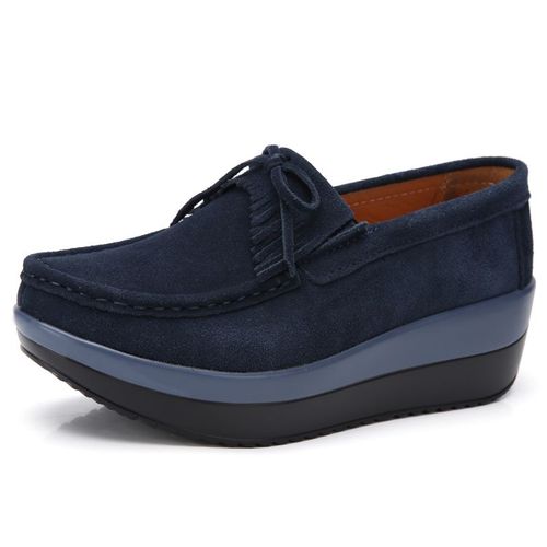 Mocassins En Daim Pour Femmes,Chaussures Plates,Plate-Forme,En Cuir Vritable,N?ud  Gland, Enfiler,Printemps Automne,
