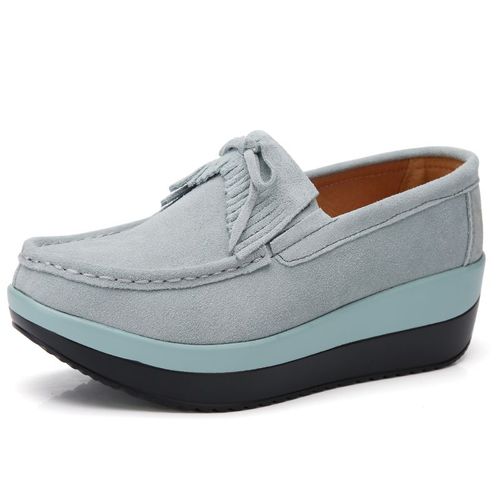 Mocassins En Daim Pour Femmes,Chaussures Plates,Plate-Forme,En Cuir Vritable,N?ud  Gland, Enfiler,Printemps Automne,