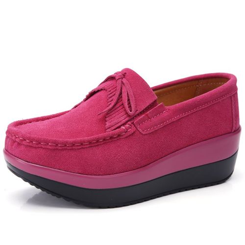 Mocassins En Daim Pour Femmes,Chaussures Plates,Plate-Forme,En Cuir Vritable,N?ud  Gland, Enfiler,Printemps Automne,