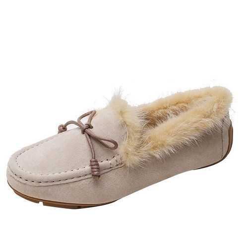 Mocassins En Fourrure De Vison Avec N?ud Papillon Pour Femmes,Chaussures D'hiver Chaudes En Peluche,Mocassins En Cuir Vritable,Chaussures En Coton En Peau De Mouton,2023