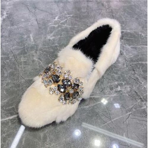 Mocassins En Fourrure De Vison Noir Pour Femmes,Semelle Optique Dcontracte,Mocassins,Chaussures De Neige Chaudes D'hiver,Espadrilles En Fourrure,Appartements Creepers - 42