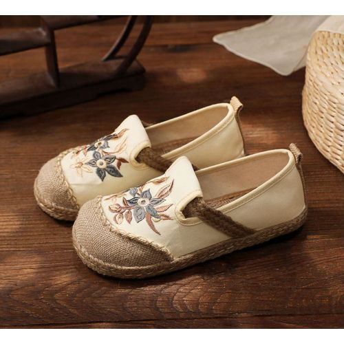 Mocassins En Toile De Lin Patchwork Pour Femmes,Baskets  Enfiler Dcontractes Faites  La Main Pour Dames,Espadrilles Plates Brodes,Chaussures En Chanvre,2023 - 36
