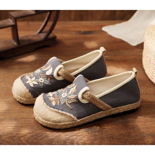Mocassins En Toile De Lin Patchwork Pour Femmes,Baskets  Enfiler Dcontractes Faites  La Main Pour Dames,Espadrilles Plates Brodes,Chaussures En Chanvre,2023 - 36