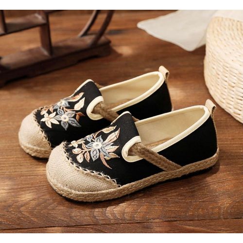 Mocassins En Toile De Lin Patchwork Pour Femmes,Baskets  Enfiler Dcontractes Faites  La Main Pour Dames,Espadrilles Plates Brodes,Chaussures En Chanvre,2023 - 40