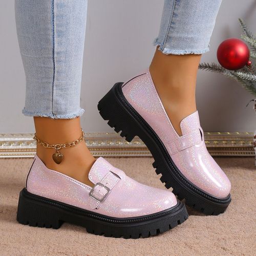 Mocassins Laser Pour Femmes,Chaussures Plates  Plateforme En Mtal,Parker Rond,Chaussures Dcontractes  Enfiler,Mode Printemps,2024 - 37