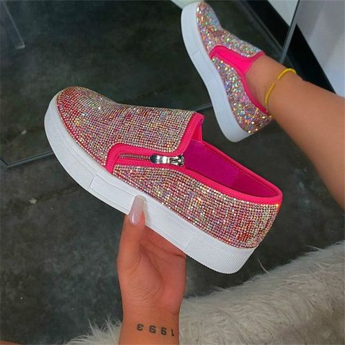 Mocassins Plats  Plateforme Pour Femmes,Chaussures Simples Dcontractes,Chaussures Confortables Pour Femmes,Biscuits Bling,Couture,Mode De Luxe - 39
