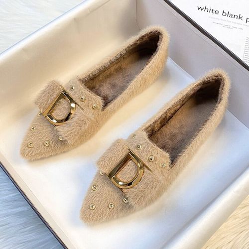 Mocassins Pointus Pour Femmes,Chaussures Mao Mao,Chaussures Plates En Velours Pour Femmes,Cheveux De Vison,Joker,Bureau,Automne,Hiver,2023 - 40