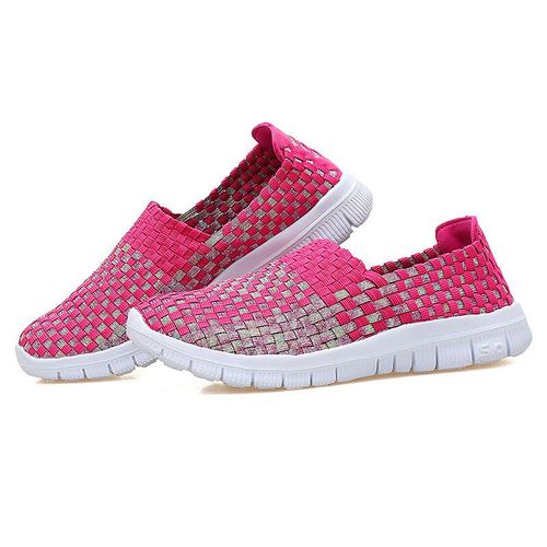 Mocassins Respirants En Nylon Tiss  La Main Pour Femmes,Chaussures Plates lastiques,Dcontractes,Vert Brillant,t