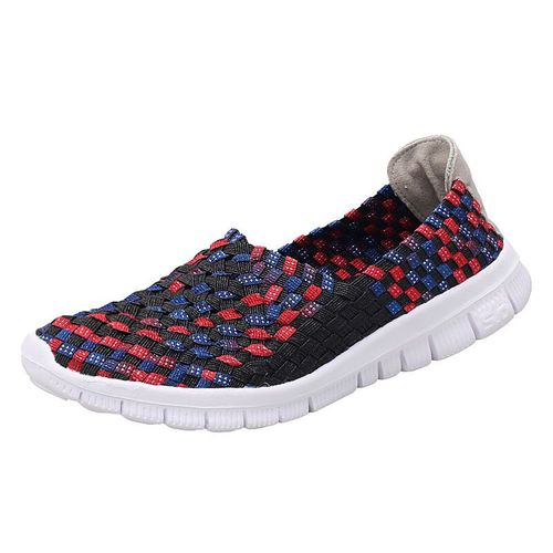 Mocassins Respirants En Nylon Tiss  La Main Pour Femmes,Chaussures Plates lastiques,Dcontractes,Vert Brillant,t