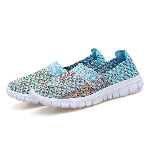 Mocassins Respirants En Nylon Tiss  La Main Pour Femmes,Chaussures Plates lastiques,Dcontractes,Vert Brillant,t