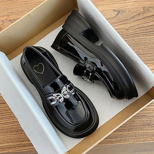 Mocassins Ronds Noirs Avec Fourrure Pour Femme,Baskets Dcontractes,Oxfords,Sabots,Plateforme,Automne - 40