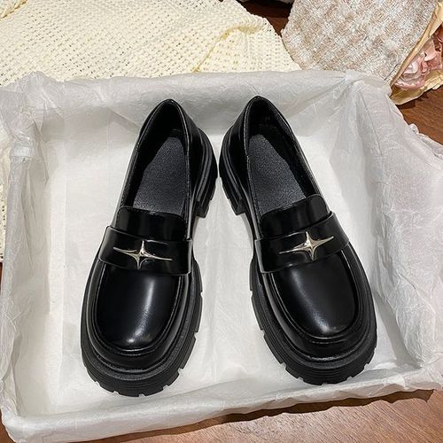 Mocassins Ronds Noirs Avec Fourrure Pour Femme,Baskets Dcontractes,Oxfords,Sabots,Plateforme,Automne - 39