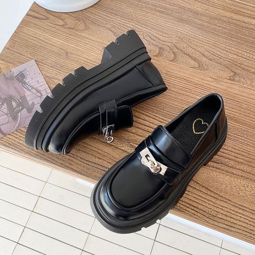 Mocassins Ronds Noirs Avec Fourrure Pour Femme,Baskets Dcontractes,Oxfords,Sabots,Plateforme,Automne - 40