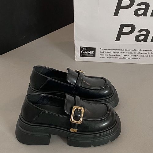 Mocassins Ronds Noirs Avec Fourrure Pour Femme,Baskets Dcontractes,Oxfords,Sabots,Plateforme,Automne - 38