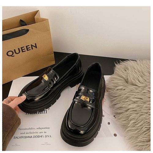 Mocassins Ronds Noirs Avec Fourrure Pour Femme,Baskets Dcontractes,Oxfords,Sabots,Plateforme,Automne - 38
