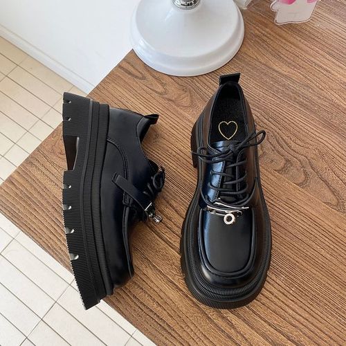 Mocassins Ronds Noirs Avec Fourrure Pour Femme,Baskets Dcontractes,Oxfords,Sabots,Plateforme,Automne - 35
