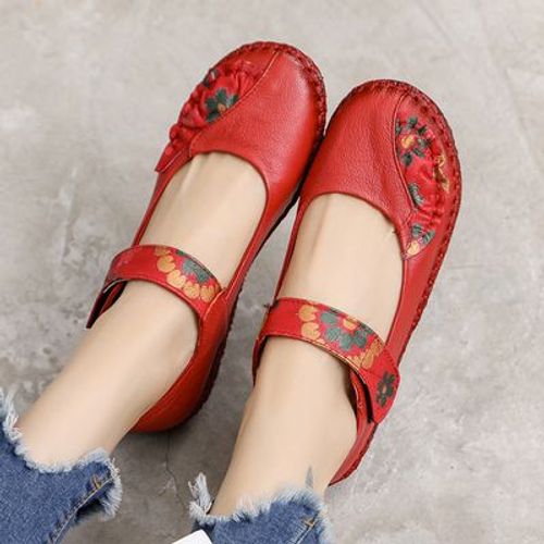 Mocassins Vintage En Cuir Vritable Pour Femmes Et Filles,Chaussures Plates  Fond Souple,Motif Floral,Bout Rond,Grande Taille,Mode Printemps - 10