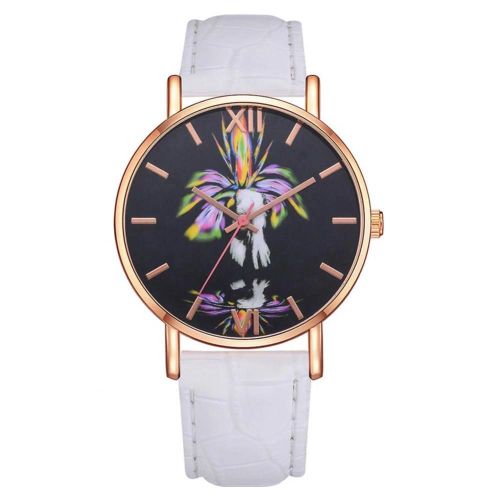 Mode Femmes Color Plume Motif Affichage Analogique Quartz Mpvement Montre-Bracelet (Blanc)