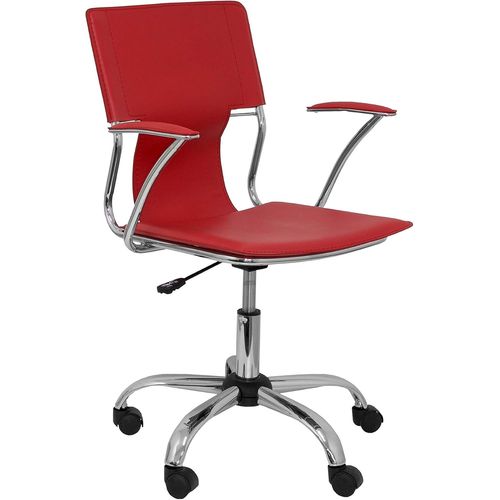Modle 214- Chaise De Bureau Ergonomique Avec Bras Fixes,Rglable En Hauteur Et Pivotant  360 Degrs- Assise Et Dossier Rembourrs En Simili Cuir Rouge