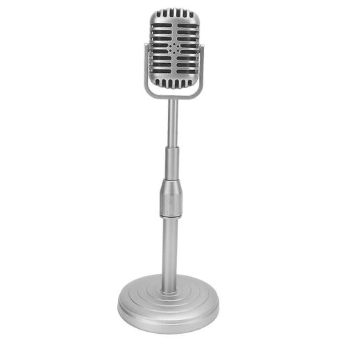 Modle de microphone  l'ancienne de simulation avec base stable et tige de support Ensemble d'accessoires de micro de style rtro pour la photographie argent