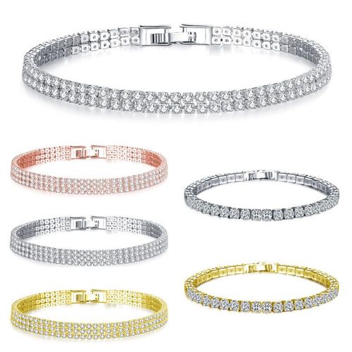 Modeles De Vente A Chaud Une Range, Deux Ranges Et Trois Ranges Pleines De Bracelets De Couple De Zircon De Diamants Mode Cadeaux De Bijoux De Vente Chaude-2 Ranges D'or Rose