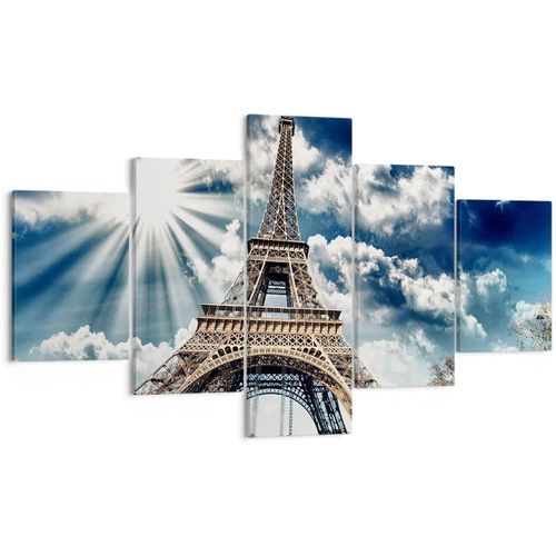 Moderne Impression Sur Toile Architecture Btiment Ville Eiffel Image Tableau Decoration Murale Dcoration Salon Chambre Triptyque 5 Parties Tableaux Decoratif 50 X 25 Cm. (Sans Cadre)