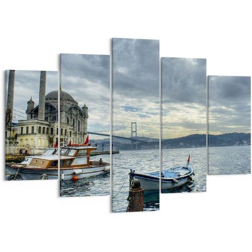 Moderne Impression Sur Toile Image Tableau Decoration Murale Architecture Asie Bateau Pont Tableaux Decoratifs Muraux Chambre Triptyque 5 Parties Dcoration Sa 200 X 100 Cm. (Sans Cadre)