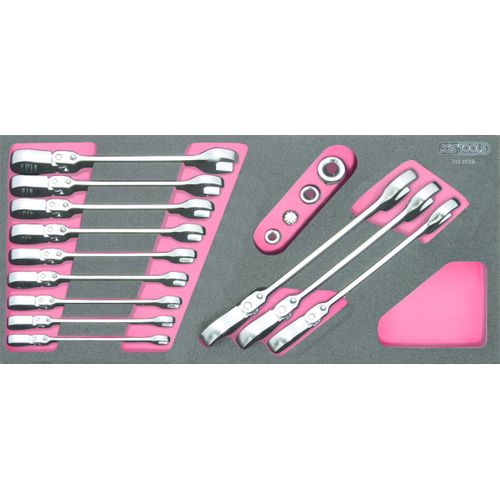 Module De Cls Mixtes  Cliquet  Tte Inclinable  Verrouillage Gearplus Avec Adaptateurs, 16 Pcs Ks Tools 713.2028