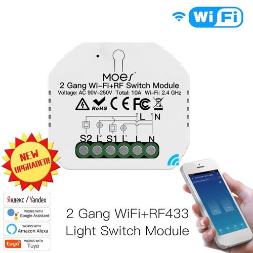 Module interrupteur intelligent Tuya Smart Life, 2 gangs, 2 voies, wi fi, RF 433, pour maison connecte, nouveaut